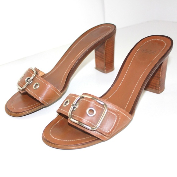 Coach Shoes - 💋Coach Natalie Brown Leather Buckle Heeled Sandal